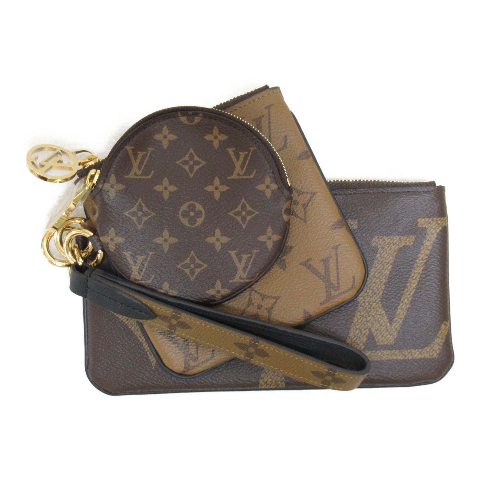 Louis Vuitton Pochette Trio Pouch Bag Leather Monogram Brown Louis Vuitton Pochette Trio Pouch Bag Leather Monogram Brown